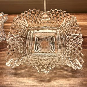 Vintage Cut Glass Candy Dish Clear Glass Diamond point Sculped